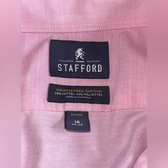 Stanford Men’s Pink Button Down Wrinkle Free Dress shirt Size 16 (34-35) NWOT - Picture 3 of 3